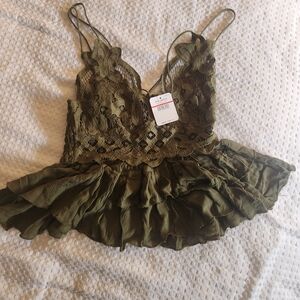 Olive Green Lace Peplum Top